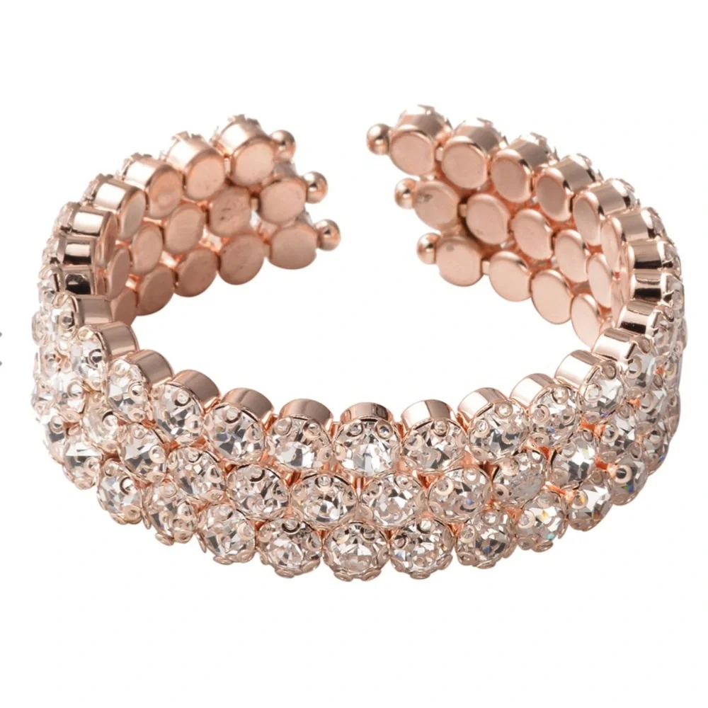 White Austrian Crystal Triple Row Cuff Bracelet